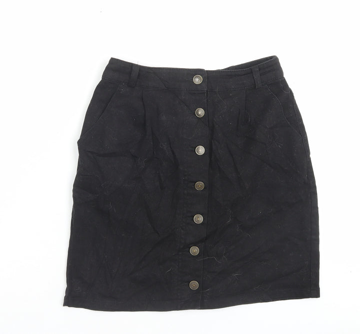 Ingni Womens Black Cotton A-Line Skirt Size M Button