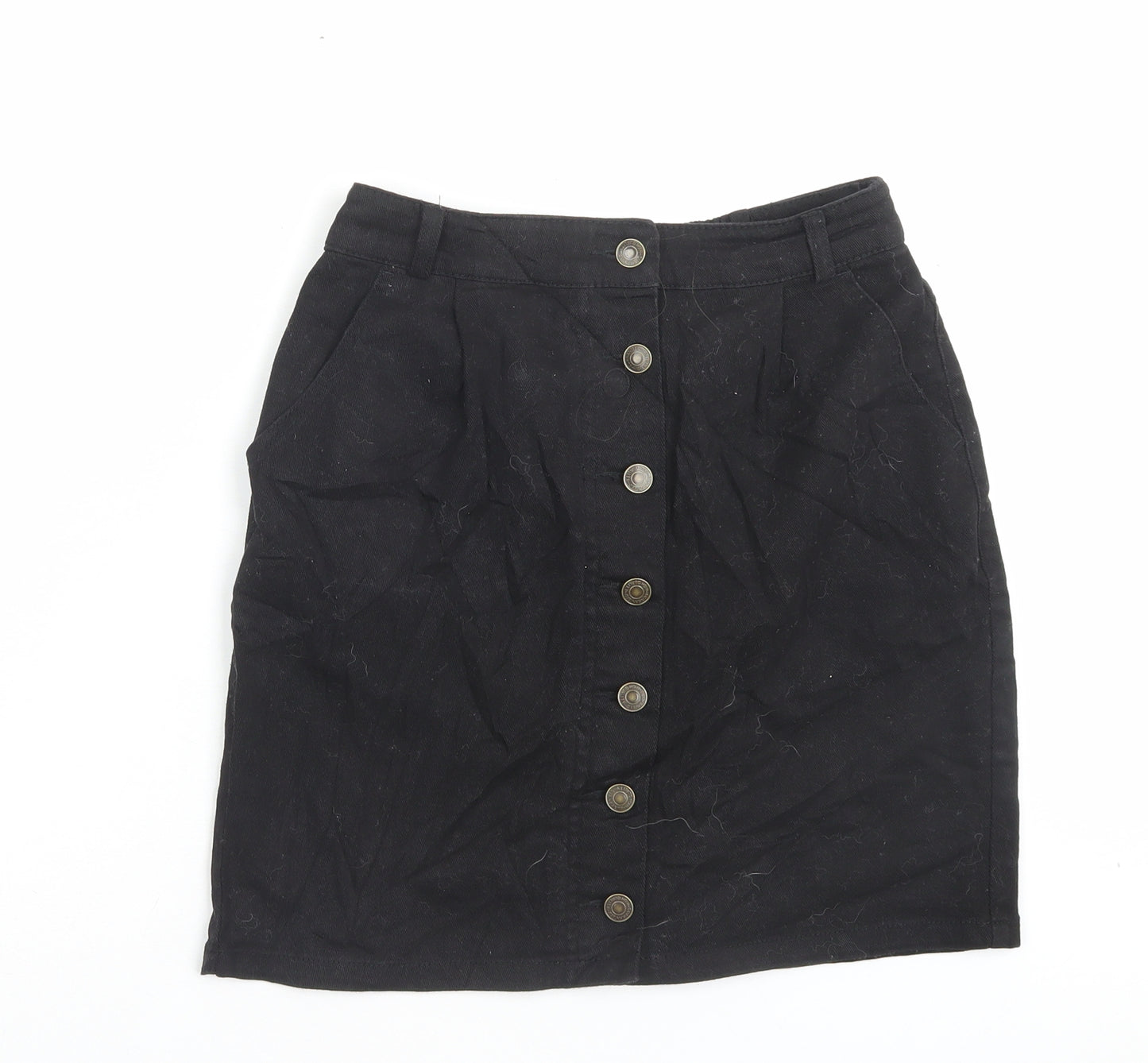 Ingni Womens Black Cotton A-Line Skirt Size M Button