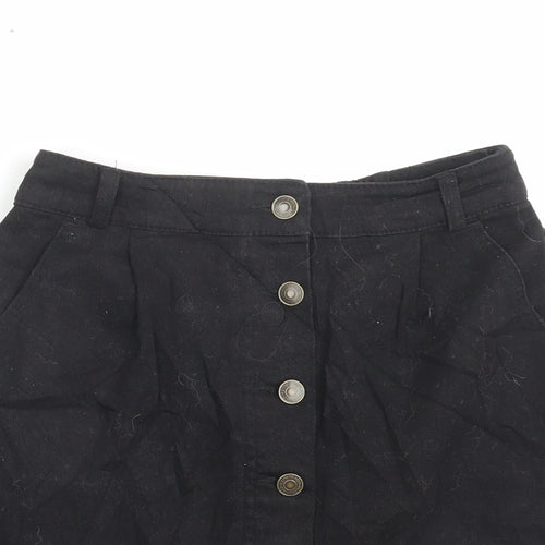 Ingni Womens Black Cotton A-Line Skirt Size M Button