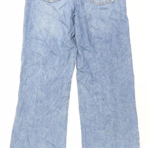 H&M Womens Blue Cotton Wide-Leg Jeans Size 10 L31 in Regular Button