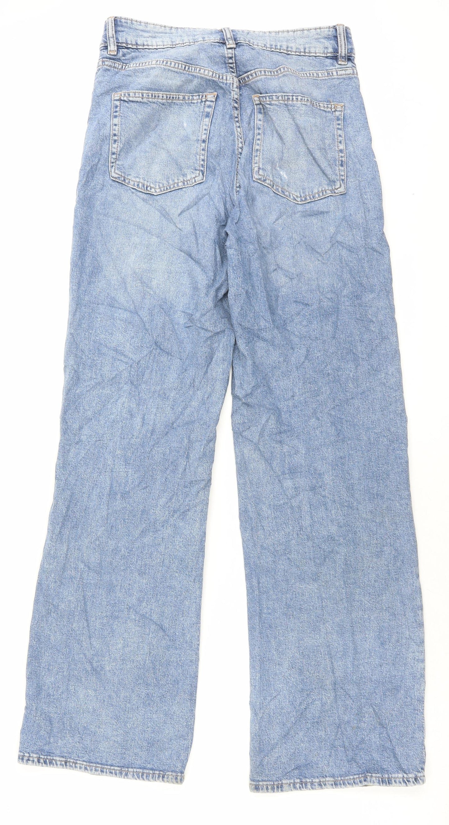 H&M Womens Blue Cotton Wide-Leg Jeans Size 10 L31 in Regular Button