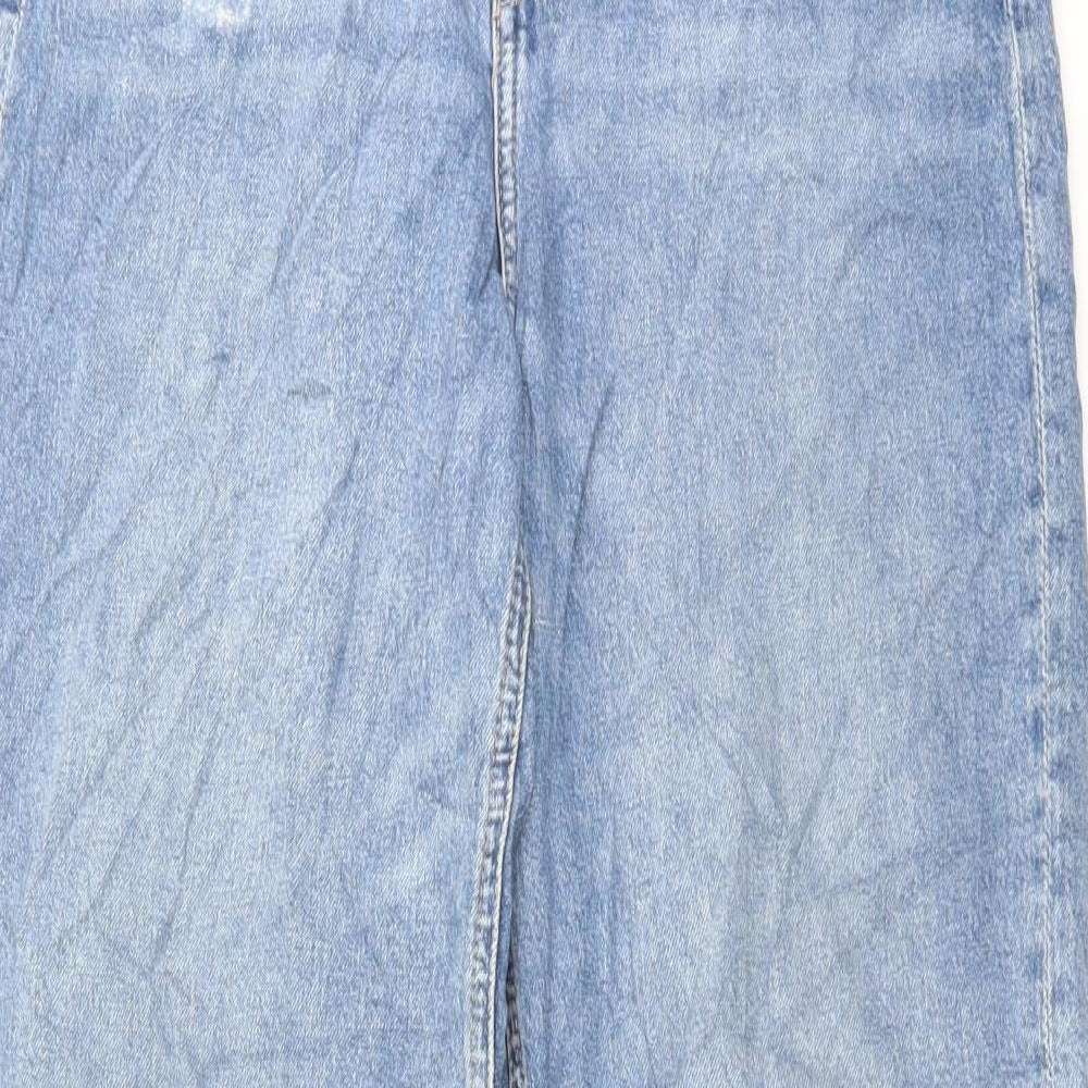 H&M Womens Blue Cotton Wide-Leg Jeans Size 10 L31 in Regular Button
