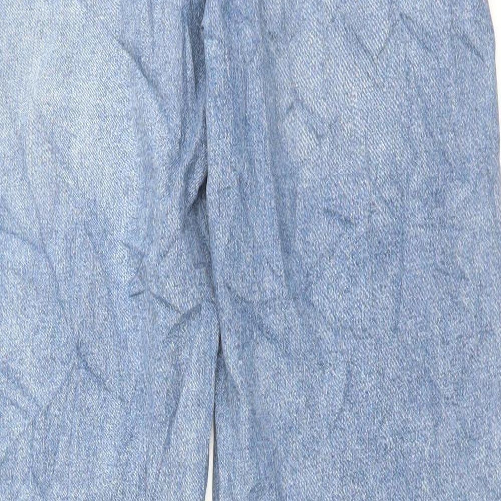 H&M Womens Blue Cotton Wide-Leg Jeans Size 10 L31 in Regular Button