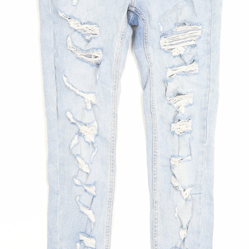 Pull&Bear Womens Blue Cotton Skinny Jeans Size 6 L29 in Regular Button