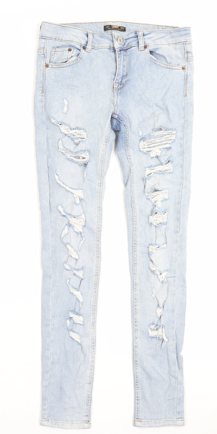 Pull&Bear Womens Blue Cotton Skinny Jeans Size 6 L29 in Regular Button