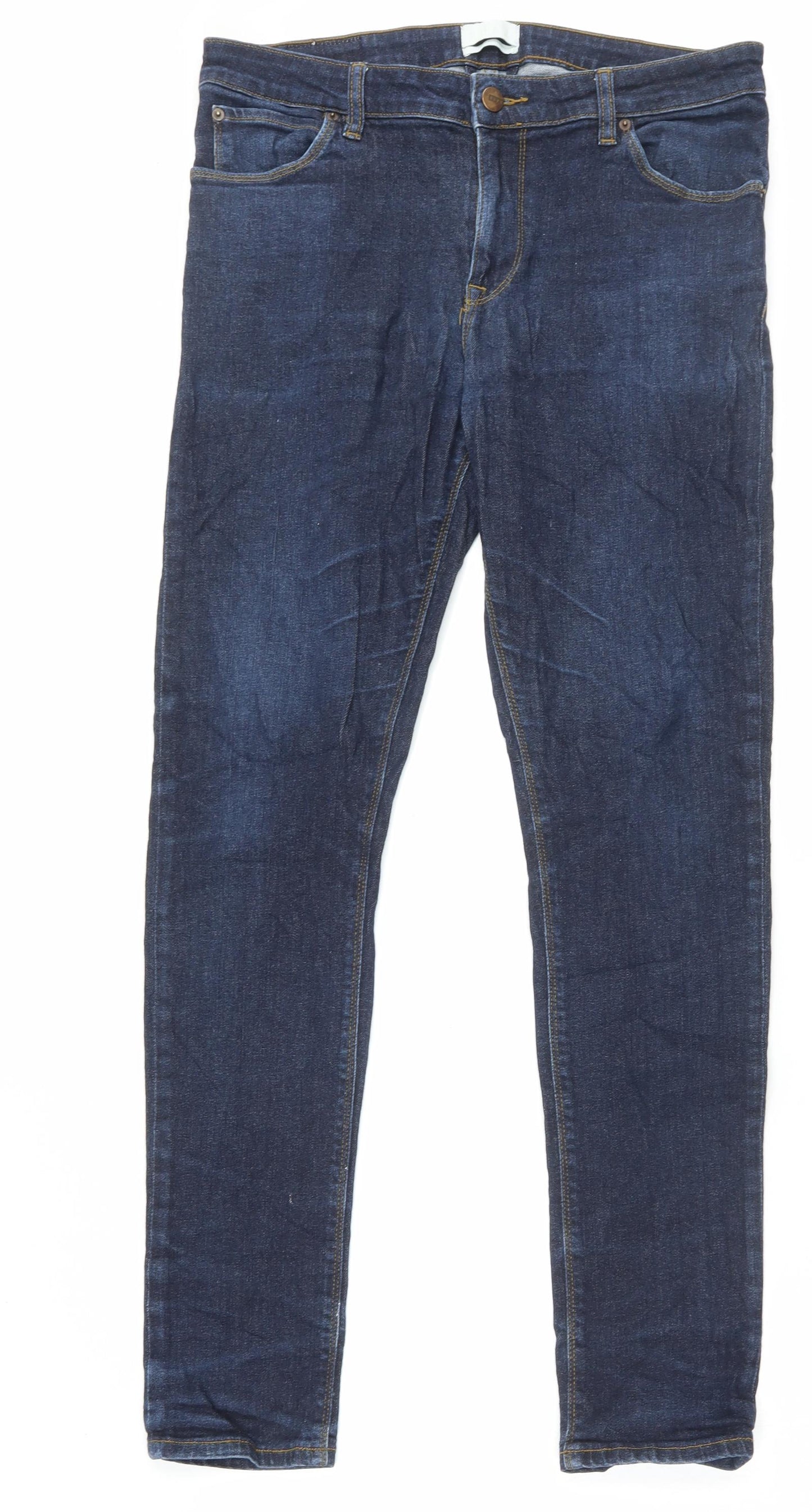Noak Mens Blue Cotton Skinny Jeans Size 34 in L32 in Regular Button