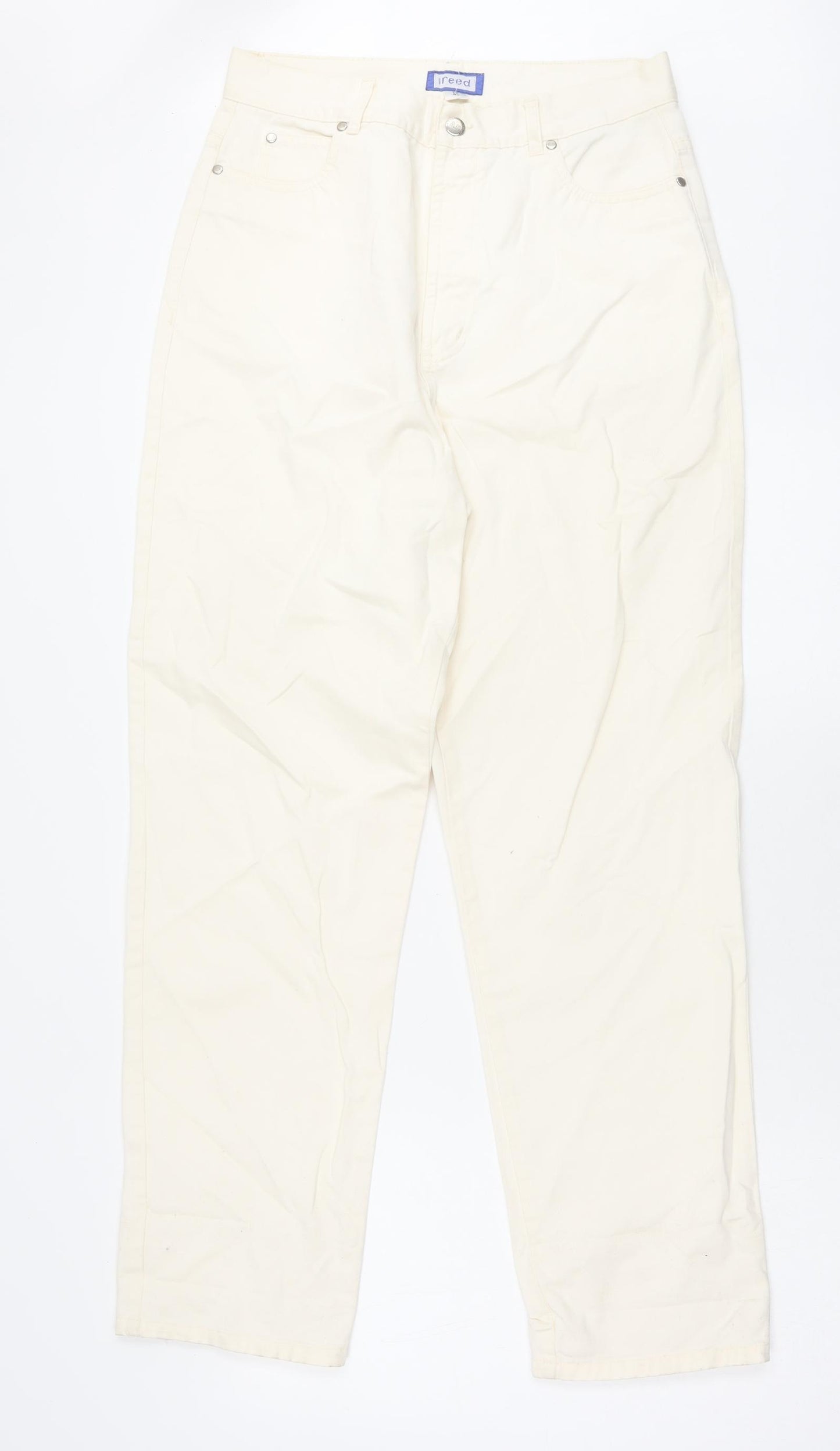 Austin Reed Womens Ivory Cotton Straight Jeans Size 16 L30 in Regular Button