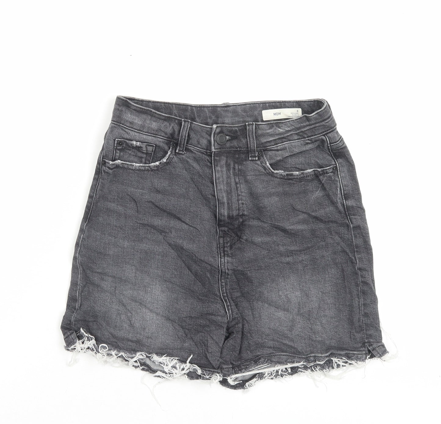 Marks and Spencer Womens Black Cotton Mom Shorts Size 8 L3 in Regular Button