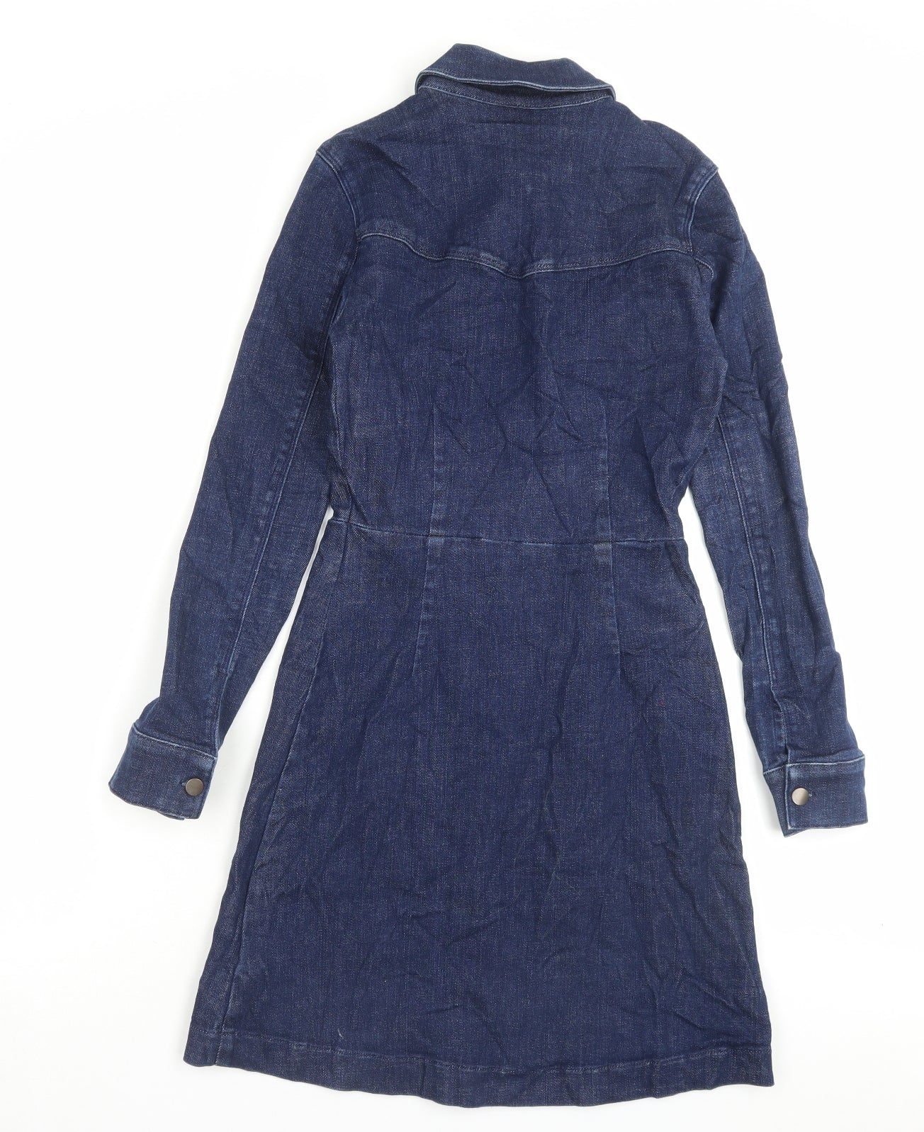 Marks and Spencer Womens Blue Cotton Shirt Dress Size 6 Collared Button