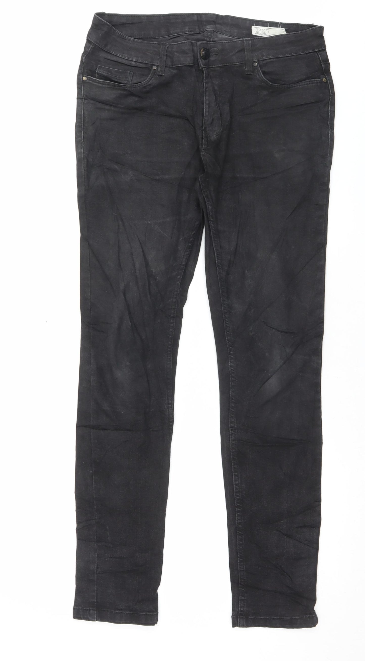 Peacocks Mens Black Cotton Skinny Jeans Size 32 in L30 in Regular Button