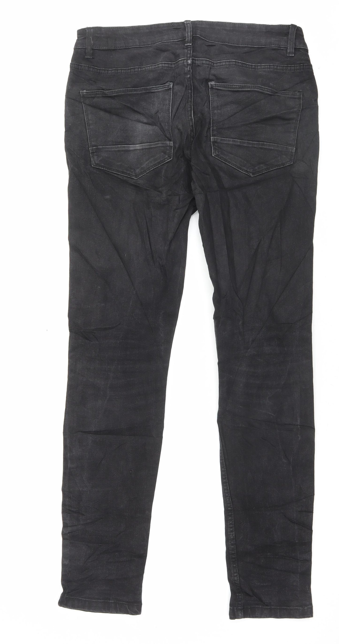 Peacocks Mens Black Cotton Skinny Jeans Size 32 in L30 in Regular Button