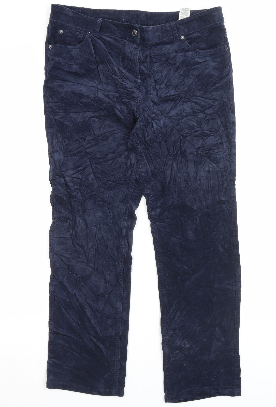 Marks and Spencer Womens Blue Cotton Trousers Size 14 L28 in Regular Button