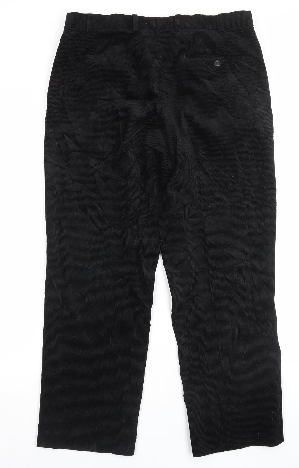 Marks and Spencer Mens Black Cotton Trousers Size 34 in L29 in Regular Button - Short Leg