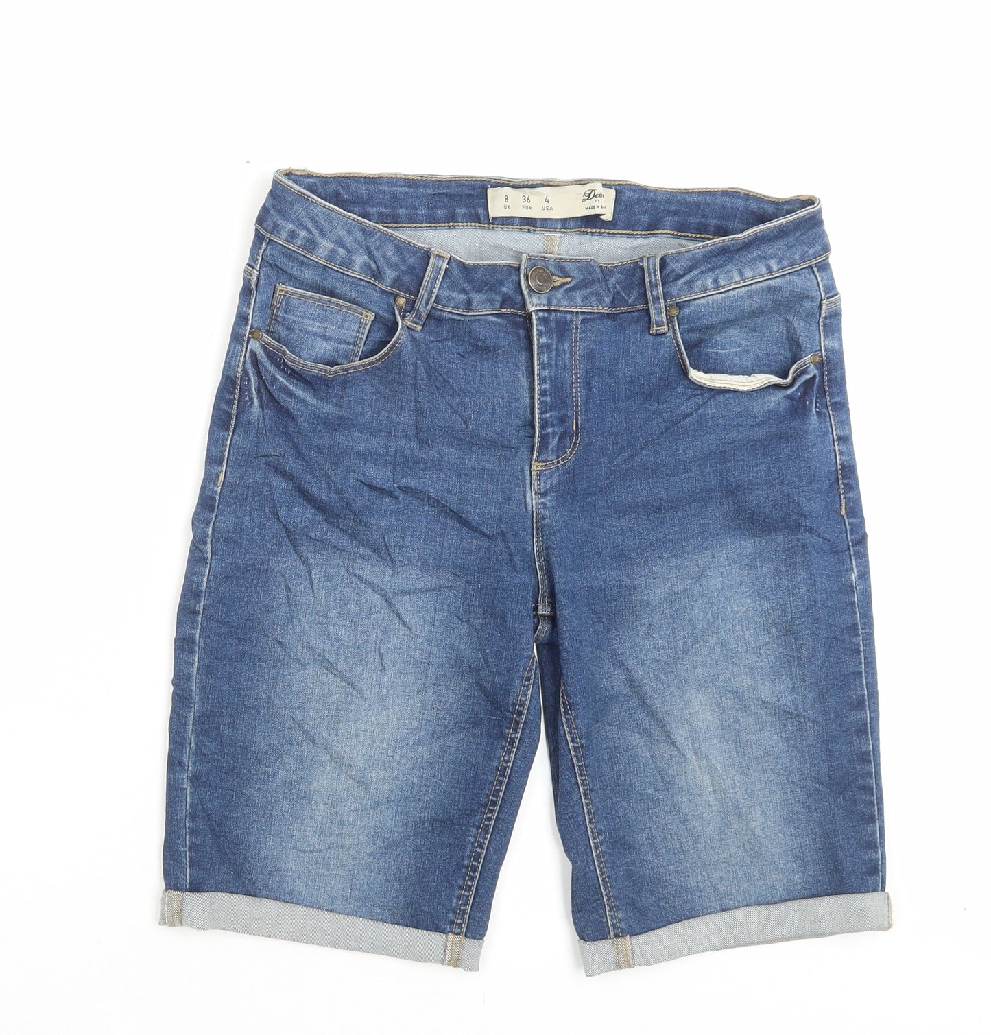 Denim & Co. Womens Blue Cotton Bermuda Shorts Size 8 L9 in Regular Button