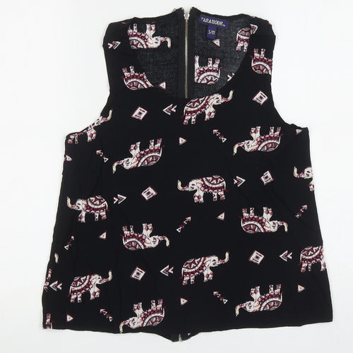 Paramour Womens Black Geometric Viscose Basic Tank Size S Scoop Neck - Elephants