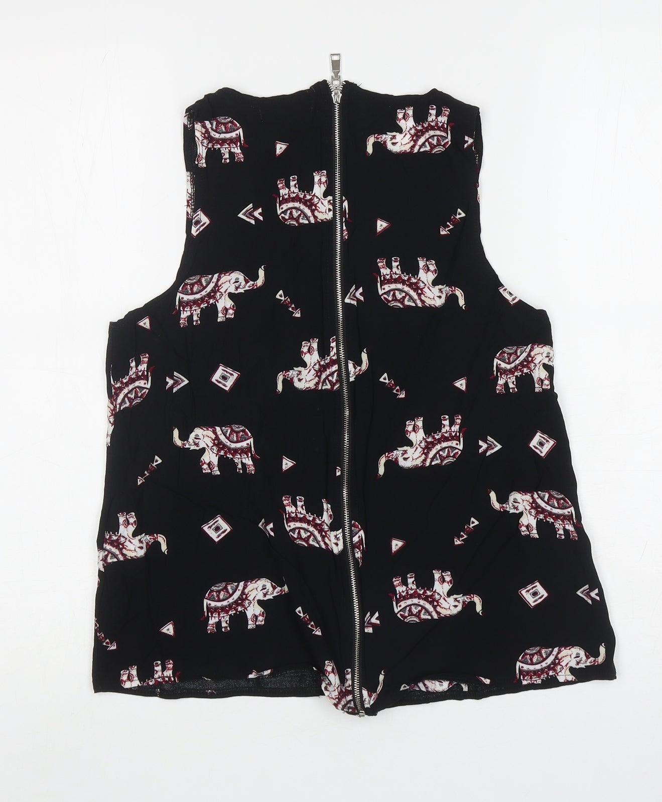 Paramour Womens Black Geometric Viscose Basic Tank Size S Scoop Neck - Elephants