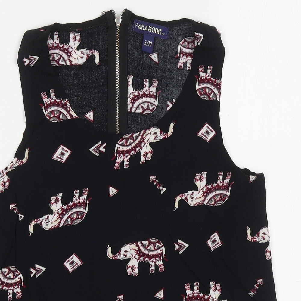 Paramour Womens Black Geometric Viscose Basic Tank Size S Scoop Neck - Elephants