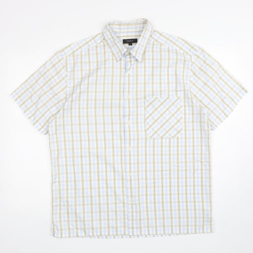 NEXT Mens White Plaid Cotton Button-Up Size L Collared Button