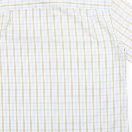 NEXT Mens White Plaid Cotton Button-Up Size L Collared Button