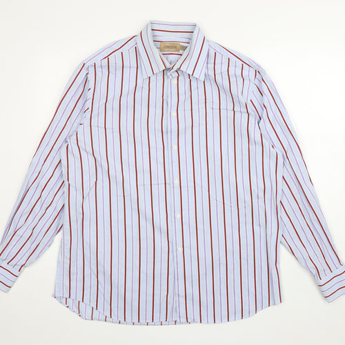 Marks and Spencer Mens Blue Striped Cotton Button-Up Size L Collared Button