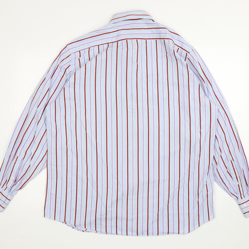 Marks and Spencer Mens Blue Striped Cotton Button-Up Size L Collared Button