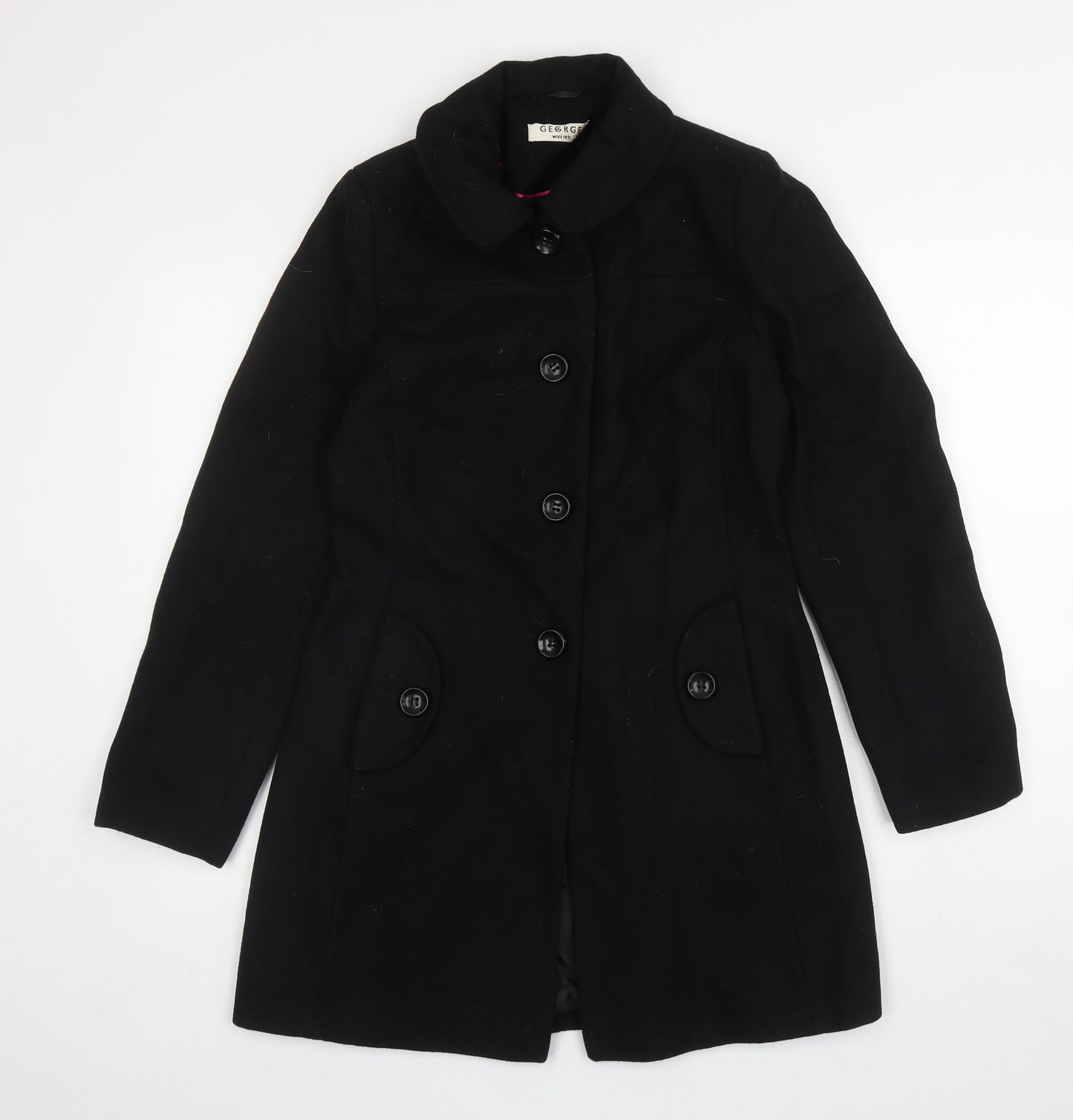 George Womens Black Pea Coat Coat Size 8 Button