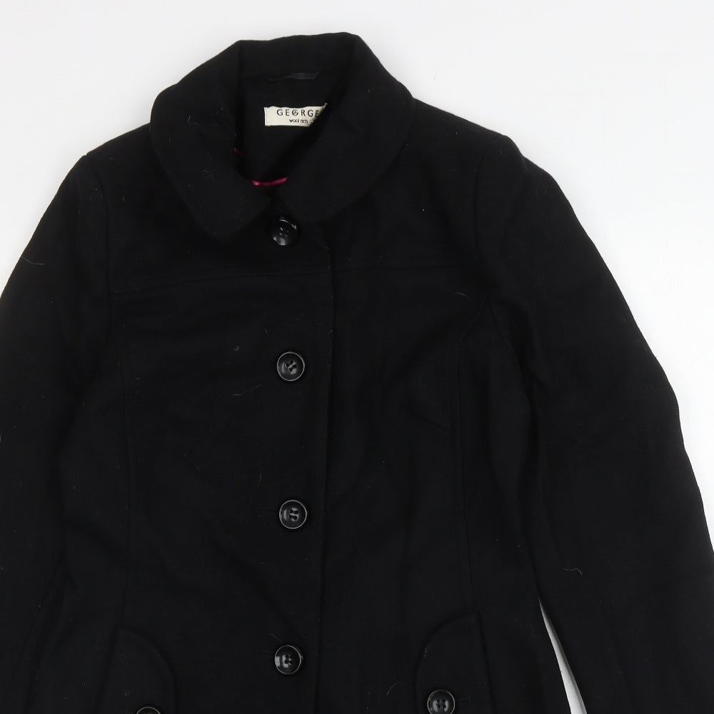 George Womens Black Pea Coat Coat Size 8 Button