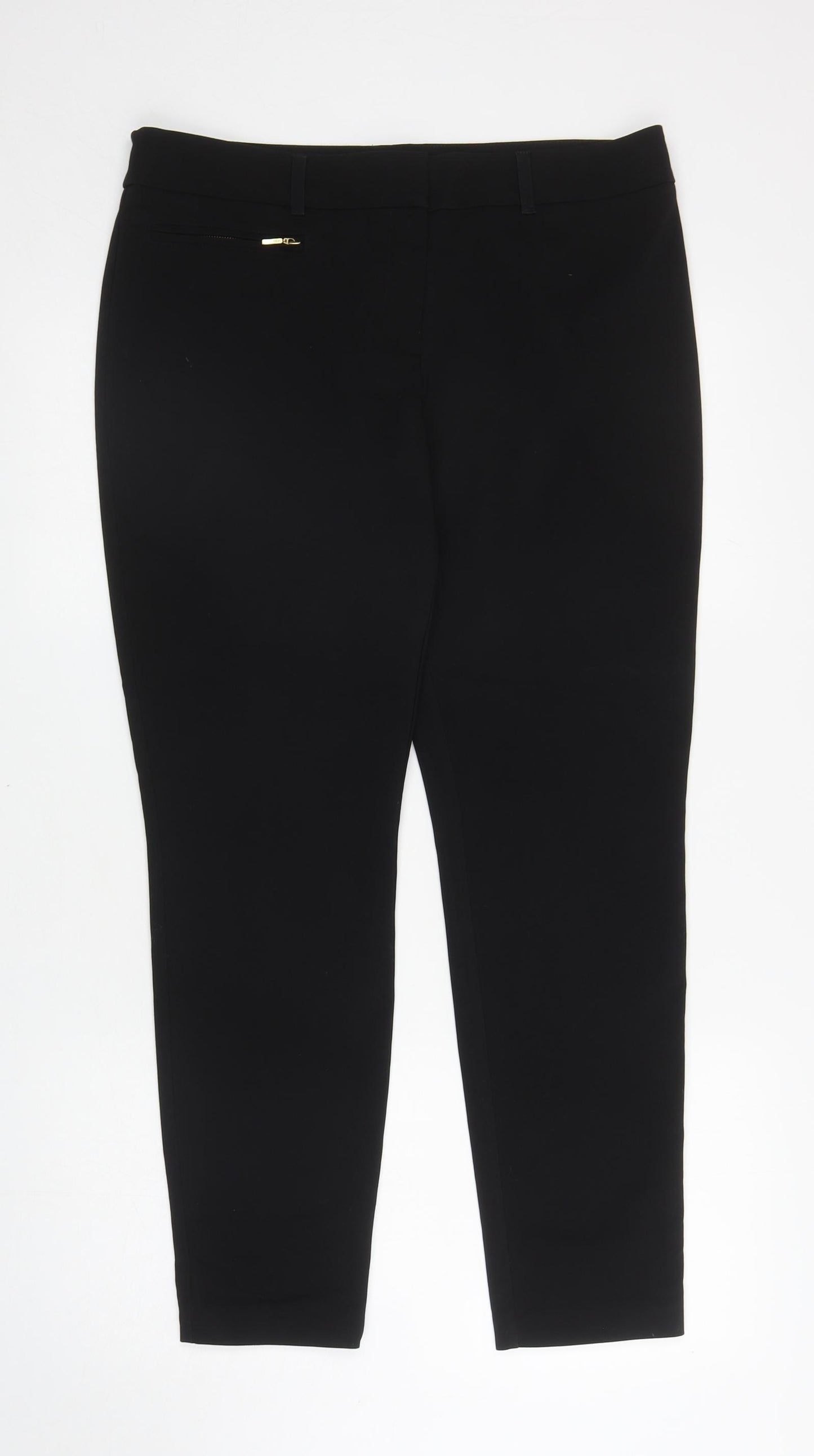 Papaya Womens Black Cotton Capri Trousers Size 14 L27 in Regular Zip