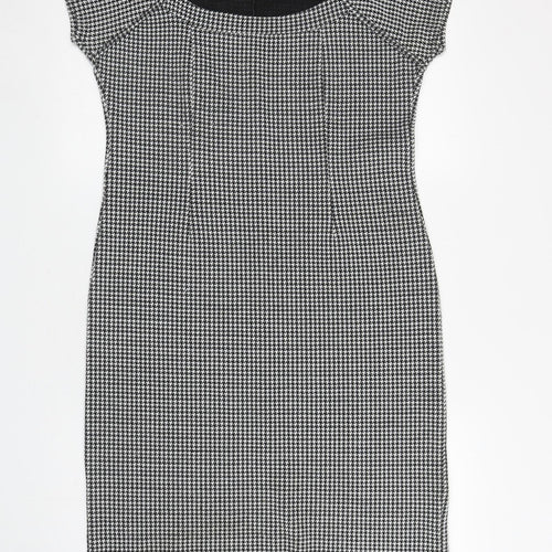 Roman Womens Black Houndstooth Acrylic Pencil Dress Size S Scoop Neck Pullover