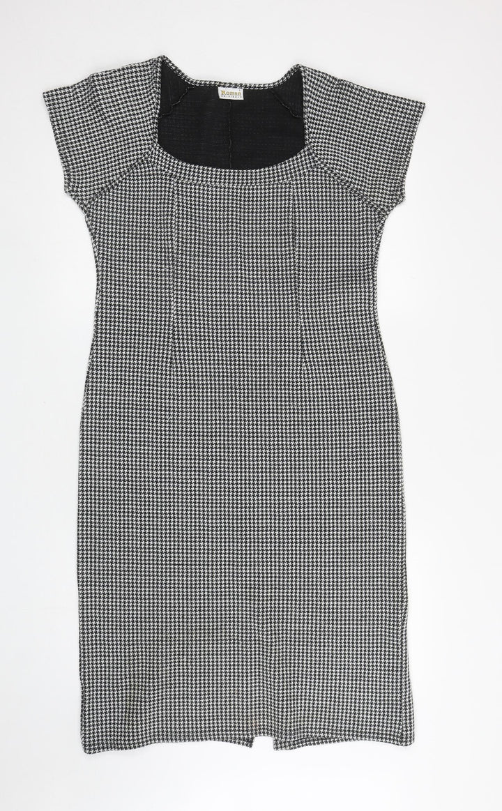 Roman Womens Black Houndstooth Acrylic Pencil Dress Size S Scoop Neck Pullover