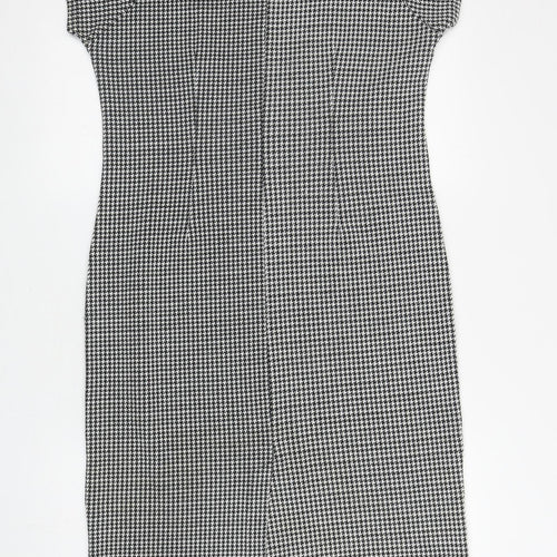 Roman Womens Black Houndstooth Acrylic Pencil Dress Size S Scoop Neck Pullover