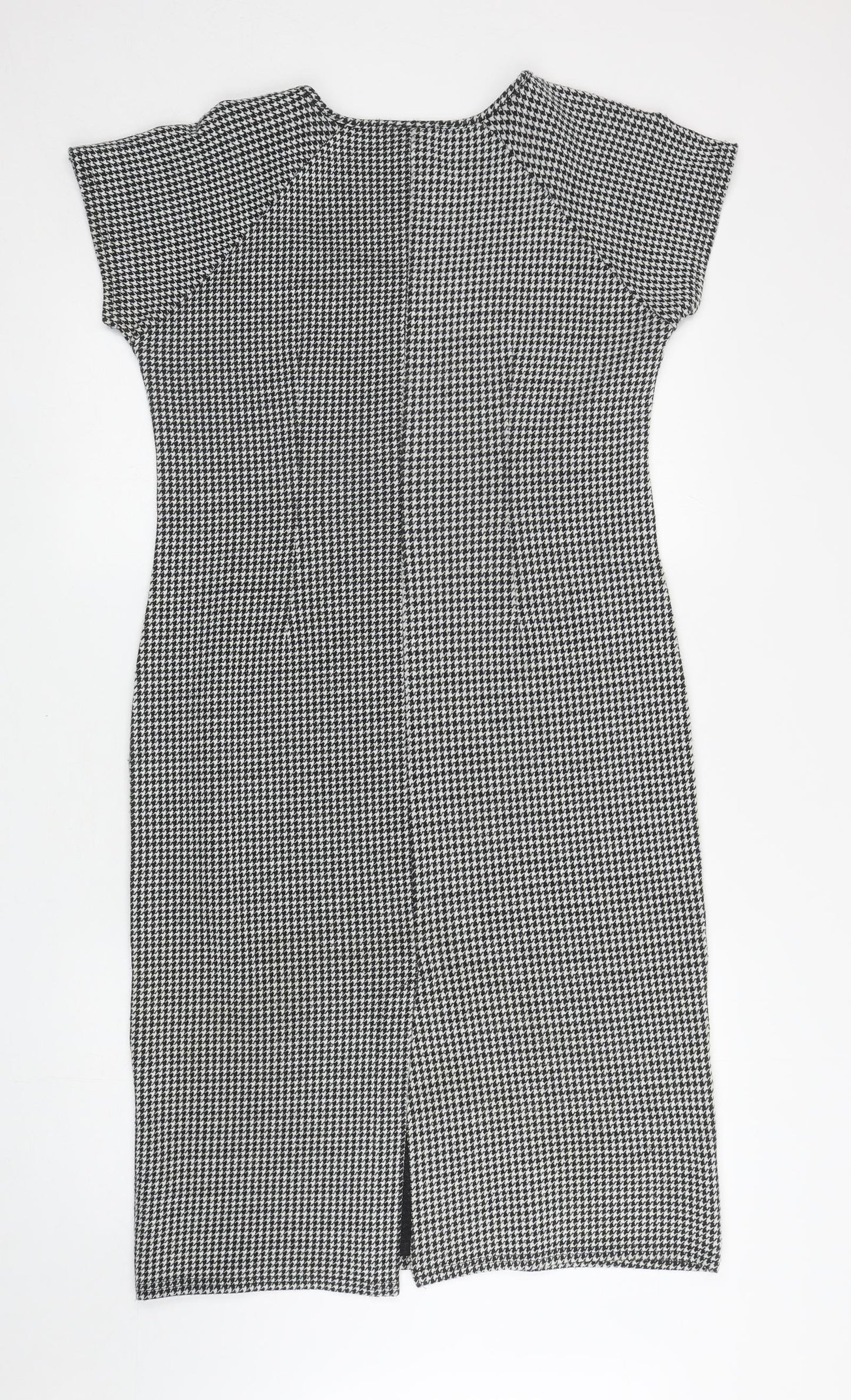 Roman Womens Black Houndstooth Acrylic Pencil Dress Size S Scoop Neck Pullover