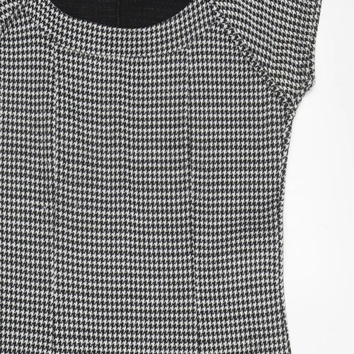 Roman Womens Black Houndstooth Acrylic Pencil Dress Size S Scoop Neck Pullover