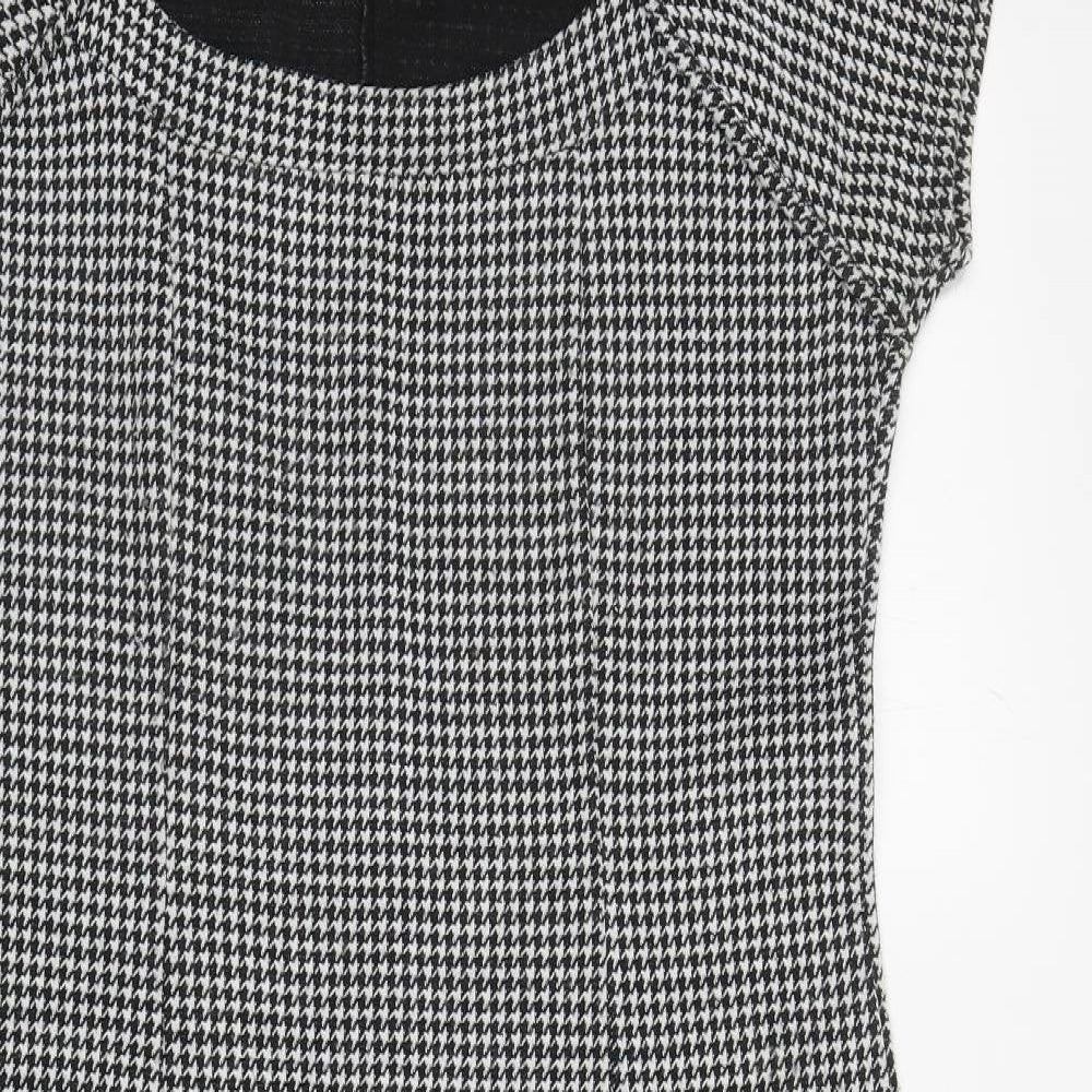 Roman Womens Black Houndstooth Acrylic Pencil Dress Size S Scoop Neck Pullover