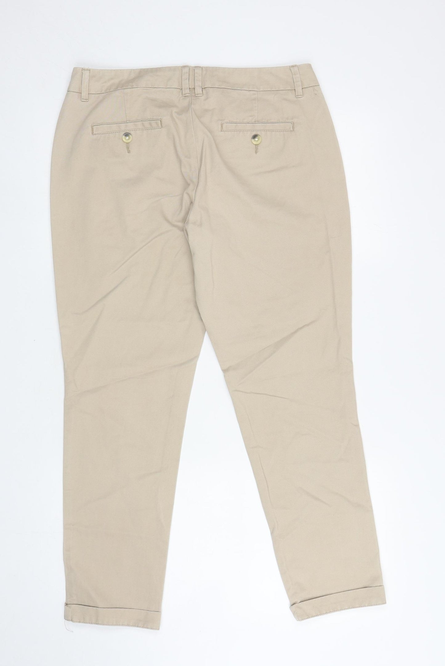 NEXT Womens Beige Cotton Chino Trousers Size 12 L27 in Regular Zip