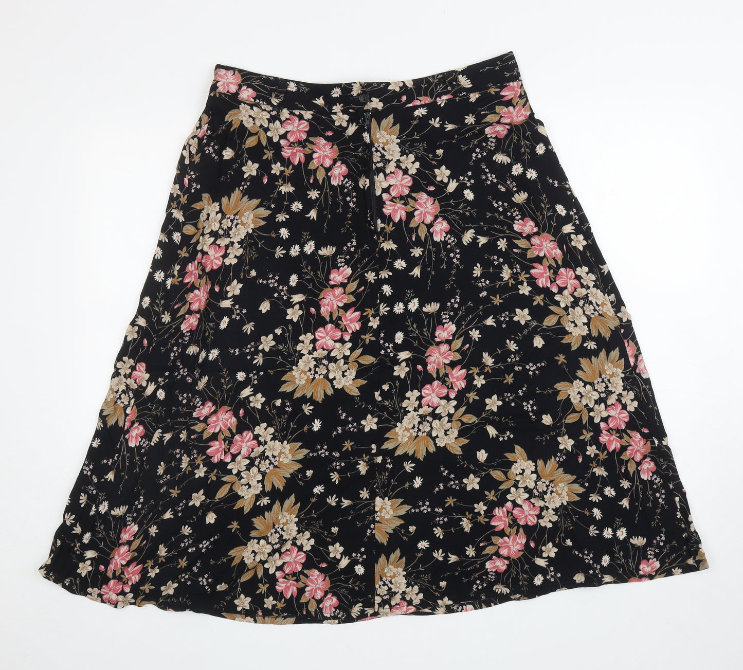 Linzi Womens Black Floral Viscose A-Line Skirt Size 18 Zip