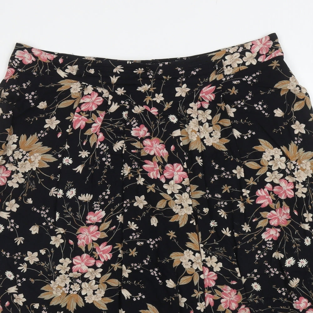 Linzi Womens Black Floral Viscose A-Line Skirt Size 18 Zip