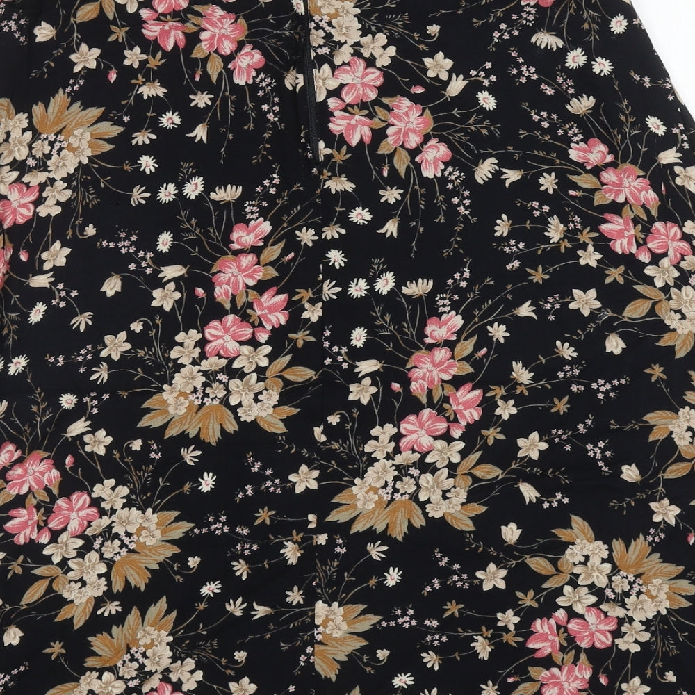 Linzi Womens Black Floral Viscose A-Line Skirt Size 18 Zip