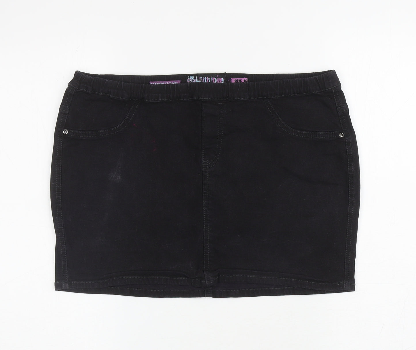 Internacionale Womens Black Cotton Mini Skirt Size 16
