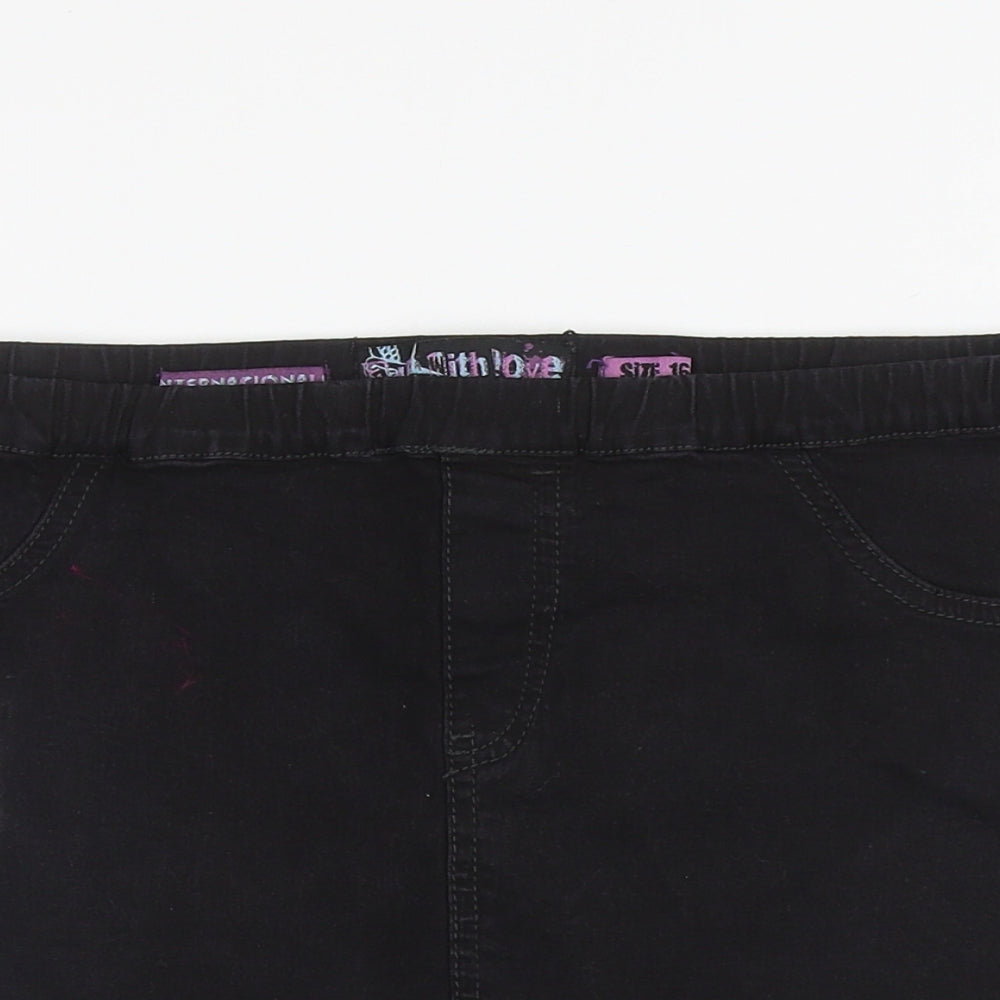 Internacionale Womens Black Cotton Mini Skirt Size 16