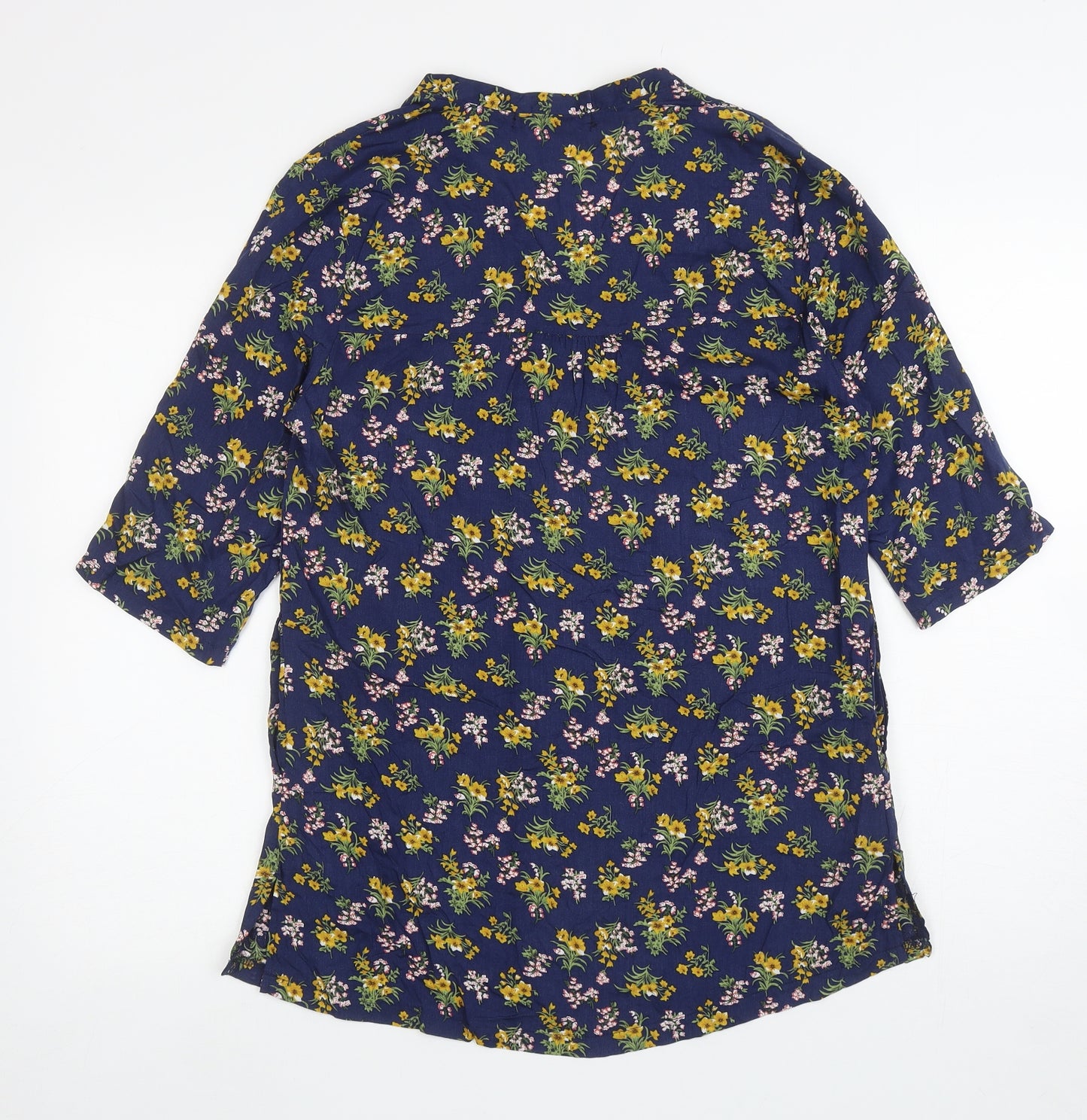 Ravi Famous Womens Blue Floral Polyester Tunic T-Shirt Size M V-Neck