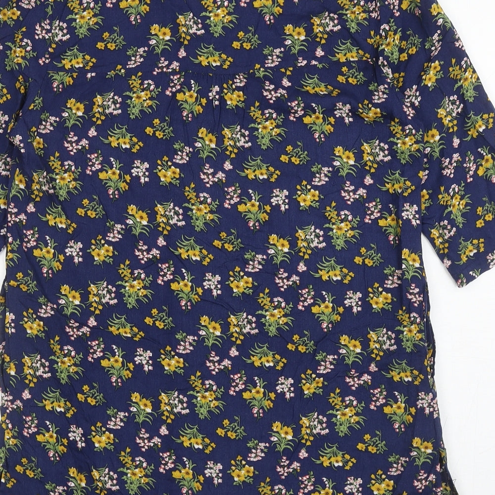 Ravi Famous Womens Blue Floral Polyester Tunic T-Shirt Size M V-Neck