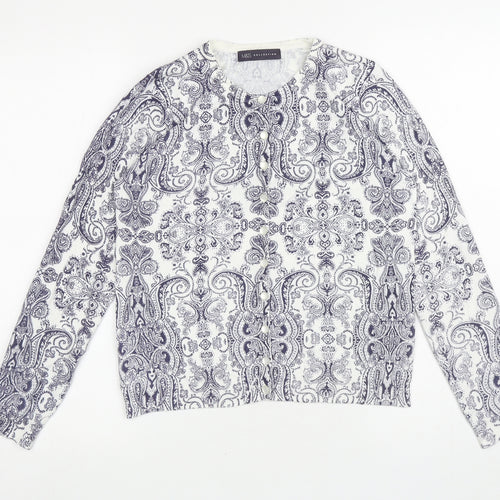 Marks and Spencer Womens White Round Neck Paisley Viscose Cardigan Jumper Size 12