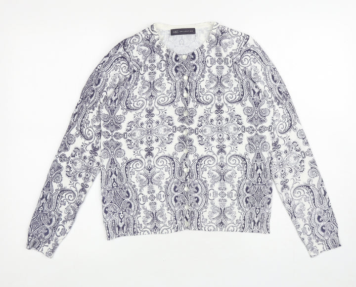 Marks and Spencer Womens White Round Neck Paisley Viscose Cardigan Jumper Size 12