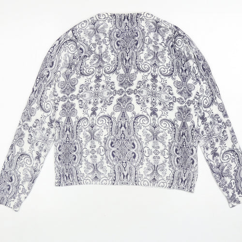 Marks and Spencer Womens White Round Neck Paisley Viscose Cardigan Jumper Size 12