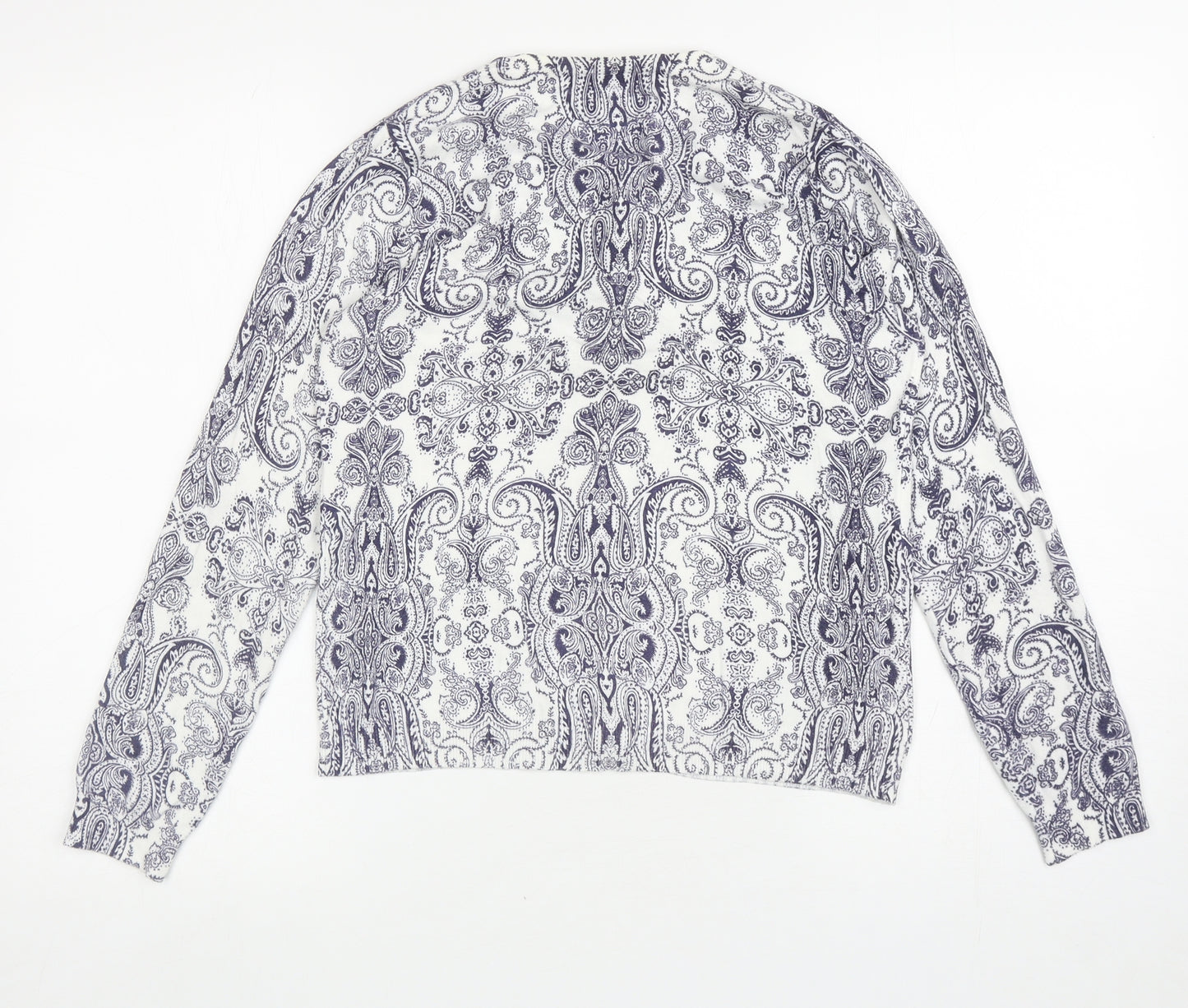 Marks and Spencer Womens White Round Neck Paisley Viscose Cardigan Jumper Size 12