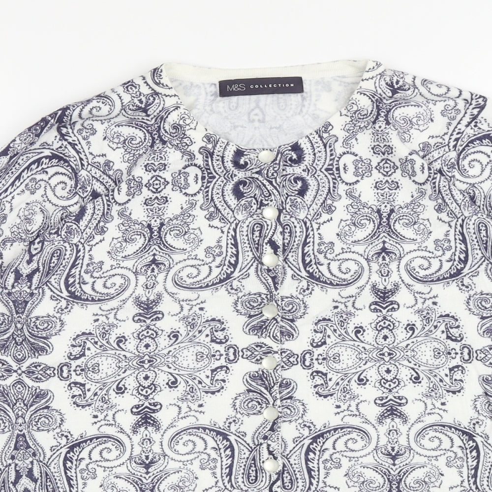 Marks and Spencer Womens White Round Neck Paisley Viscose Cardigan Jumper Size 12