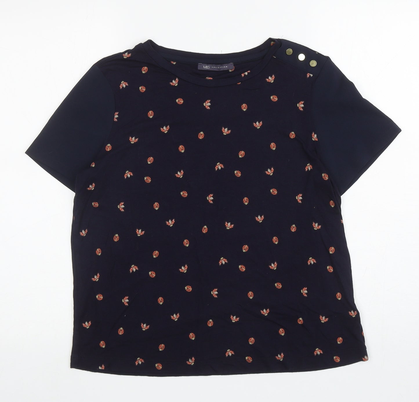 Marks and Spencer Womens Blue Geometric Viscose Basic T-Shirt Size 12 Round Neck - Ladybirds