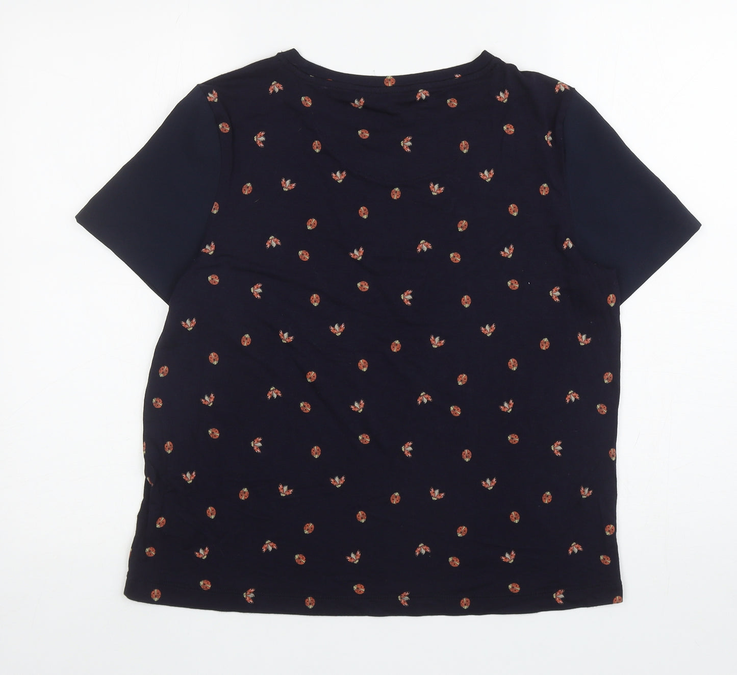 Marks and Spencer Womens Blue Geometric Viscose Basic T-Shirt Size 12 Round Neck - Ladybirds