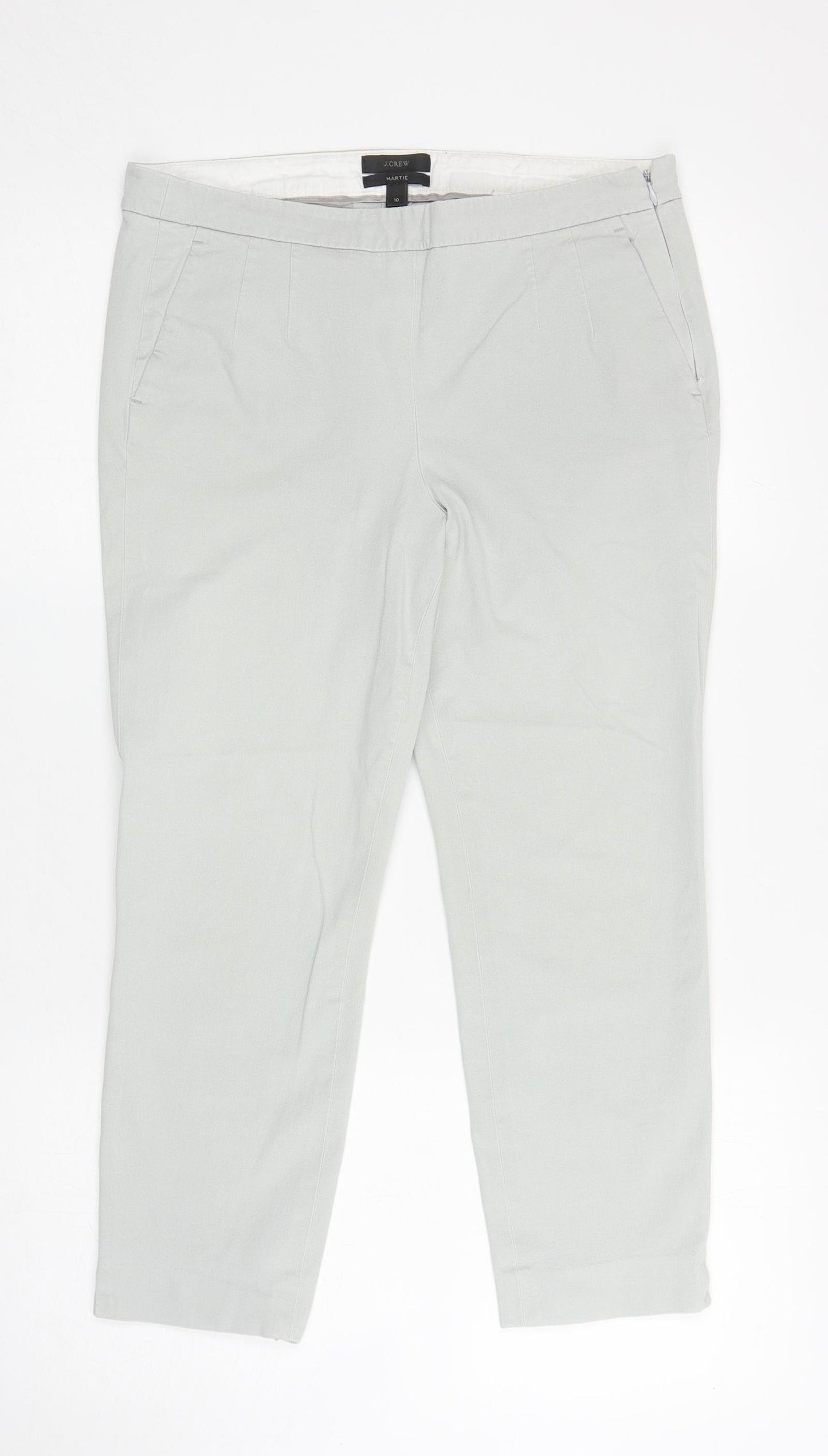 J.CREW Womens Grey Cotton Cropped Trousers Size 10 L23 in Regular Zip